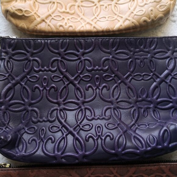 New Alex And Ani Genuine Leather Embossed Make Up Case Pouch 8"x5" - Picture 4 of 8